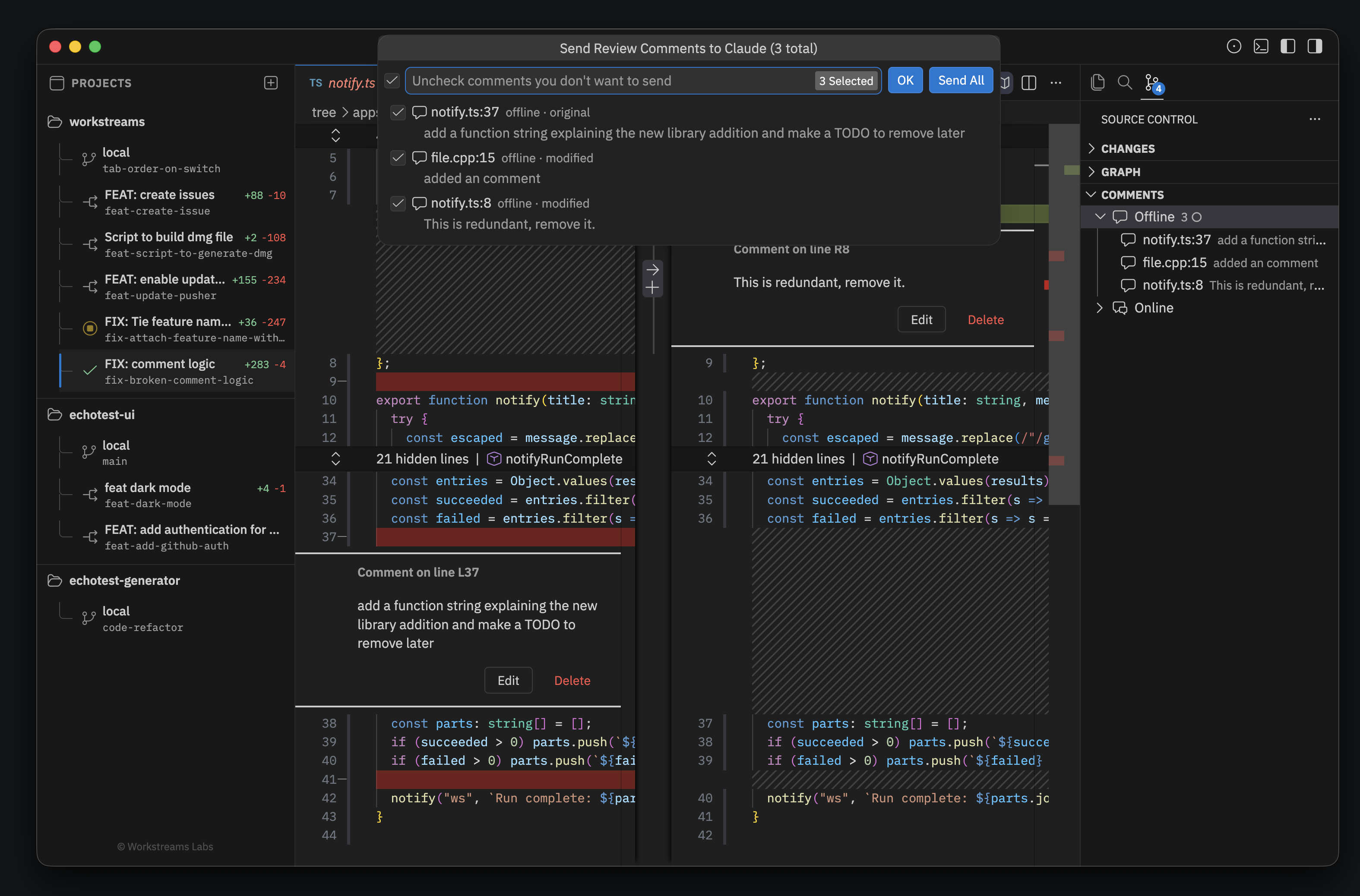 Send comments to Claude